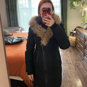 RUDSAK Black Coat with Brown Fur Trim